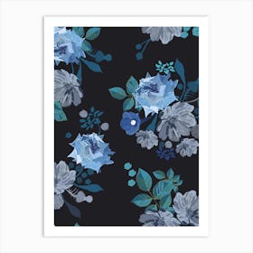 Blue Vintage Roses Art Print