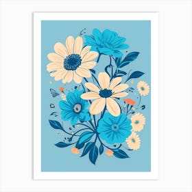 Beautiful Flowers Illustration Vertical Composition In Blue Tone 30 Art Print