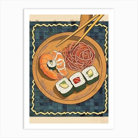 Sushi Platter On A Tiled Background 4 Art Print