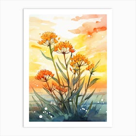 Butterfly Weed Wildflower With Sunset In Watercolor Style (2) Art Print