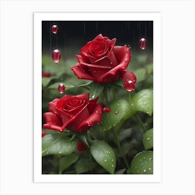 Red Roses At Rainy With Water Droplets Vertical Composition 2 Art Print