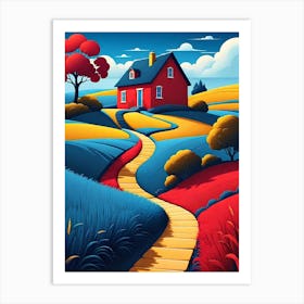 Red House In The Countryside Art Print