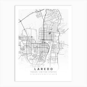 Laredo Texas USA White Map Art Print