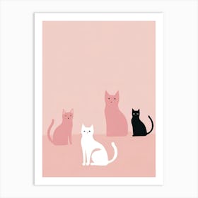 Cute Cats On A Pink Background Art Print