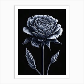 A Carnation In Black White Line Art Vertical Composition 45 Art Print
