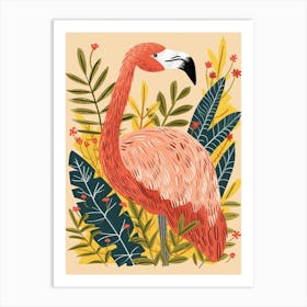 Chilean Flamingo Croton Plants Minimalist Illustration 2 Art Print