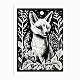 Fox In The Forest Linocut Illustration 24  Art Print