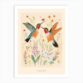 Folksy Floral Animal Drawing Humingbird 3 Poster Art Print