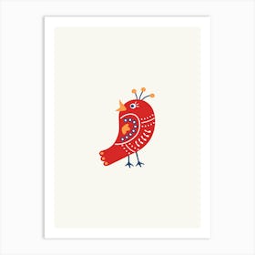 Red Bird Folk Scandi Art Print