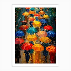 Umbrellas In The Rain 3 Art Print