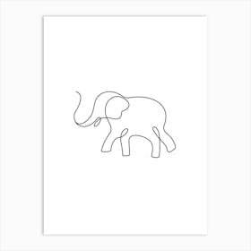 Playful Elephant, Outline, Line Art, Nature, Art, Wall Print Art Print