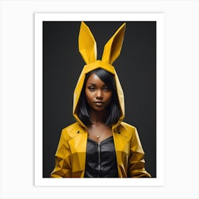 Low Poly Rabbit Girl, Black And Yellow (20) Art Print
