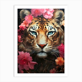 Tiger With Flowers Art Print