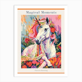 Unicorn Knitting Floral Painting Poster Art Print