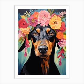 Doberman Pinscher Portrait With A Flower Crown, Matisse Painting Style 4 Art Print