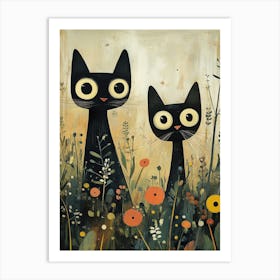 Black Cats In The Meadow 4 Art Print