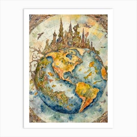 Old World Map With A Twist Of Fantasy Elements Art Print