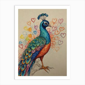 Peacock With Hearts 1 Art Print