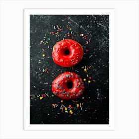 Red sweet donut — Food kitchen poster/blackboard, photo art Art Print