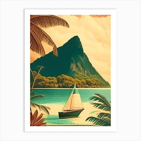 Huahine French Polynesia Vintage Sketch Tropical Destination Art Print