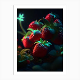 Alpine Strawberries, Plant, Neon Nights 2 Art Print