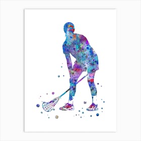 Lacrosse Player Girl Watercolor Art Print