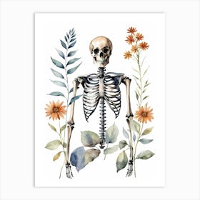 Floral Skeleton Watercolor Painting (8) Art Print