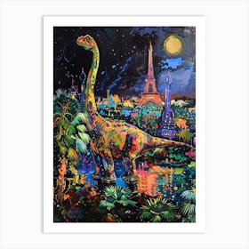 Dinosaur Abstract Paris Cityscape Painting Art Print