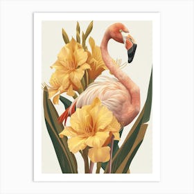 Lesser Flamingo And Canna Lily Minimalist Illustration 1 Póster