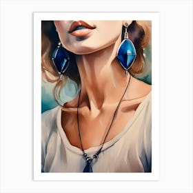 Woman With Blue Earrings Art Print