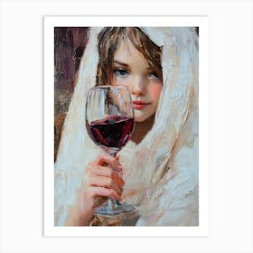 A Young Girl Wrapped In A Sheet Drinks Red Wine In A Glass Art Print