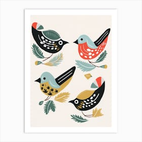 Folk Style Bird Painting European Robin 1 Art Print