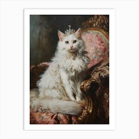 Medieval White Cat With A Tiara Art Print