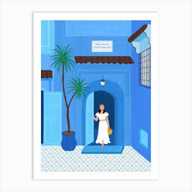 Blue Chefchaouen Morocco Girl Art Print