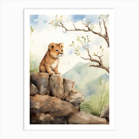 Birthwatching Watercolour Lion Art Painting 3 Art Print