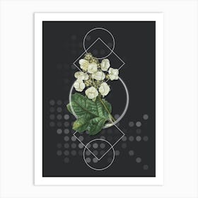 Vintage Oakleaf Hydrangea Botanical with Geometric Line Motif and Dot Pattern n.0385 Art Print