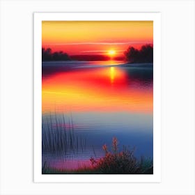 Sunrise Over Lake Waterscape Crayon 1 Art Print