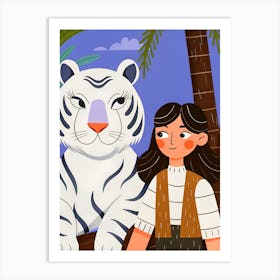 Woman and White Tiger Art Print