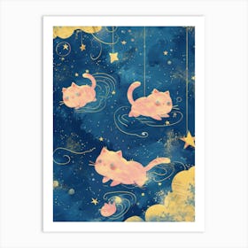 Pink Cats In The Sky Art Print