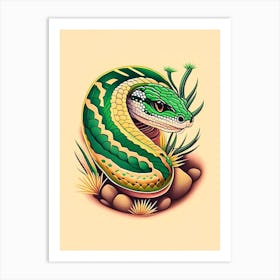 Mojave Green Rattlesnake Tattoo Style Art Print