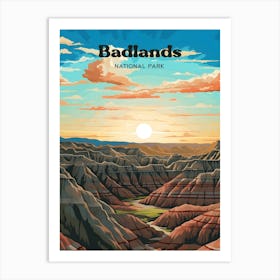 Badlands South Dakota Outdoor Travel Art Illustration Art Print