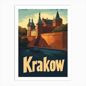 Aihrgdesign A Retro Travel Poster For Krakow Art Print