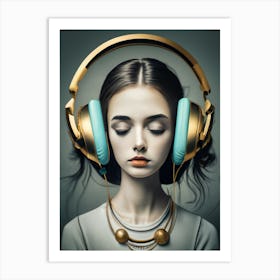 Girl With Headphones 55 Art Print