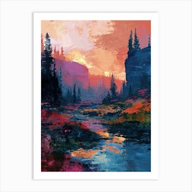 Sunset In The Mountains | Pixel Art Series 3 Art Print