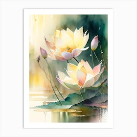 Lotus Flowers In Park Storybook Watercolour 1 Art Print