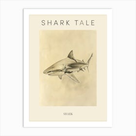 Vintage Shark Pencil Illustration Beige 8 Poster Art Print