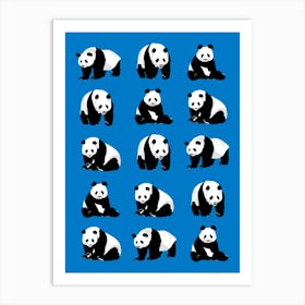 Panda Bears Pattern Royal Blue Art Print