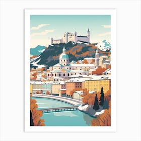 Vintage Winter Travel Illustration Salzburg Austria 2 Art Print