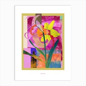 Daffodil 1 Neon Flower Collage Poster Art Print