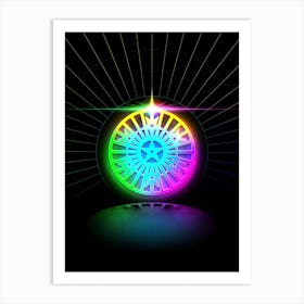 Neon Geometric Glyph in Candy Blue and Pink with Rainbow Sparkle on Black n.0456 Art Print